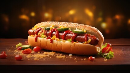 Hot dog with ketchup and relish on a bun