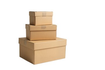 Shipping cardboard boxes, isolated on white background. Packaging for e-commerce, delivery, moving. Minimalist product display. Isolated on transparent background.