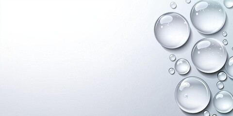 Abstract white background with texture pattern. Clear water droplets on a smooth light background create a fresh and clean aesthetic.