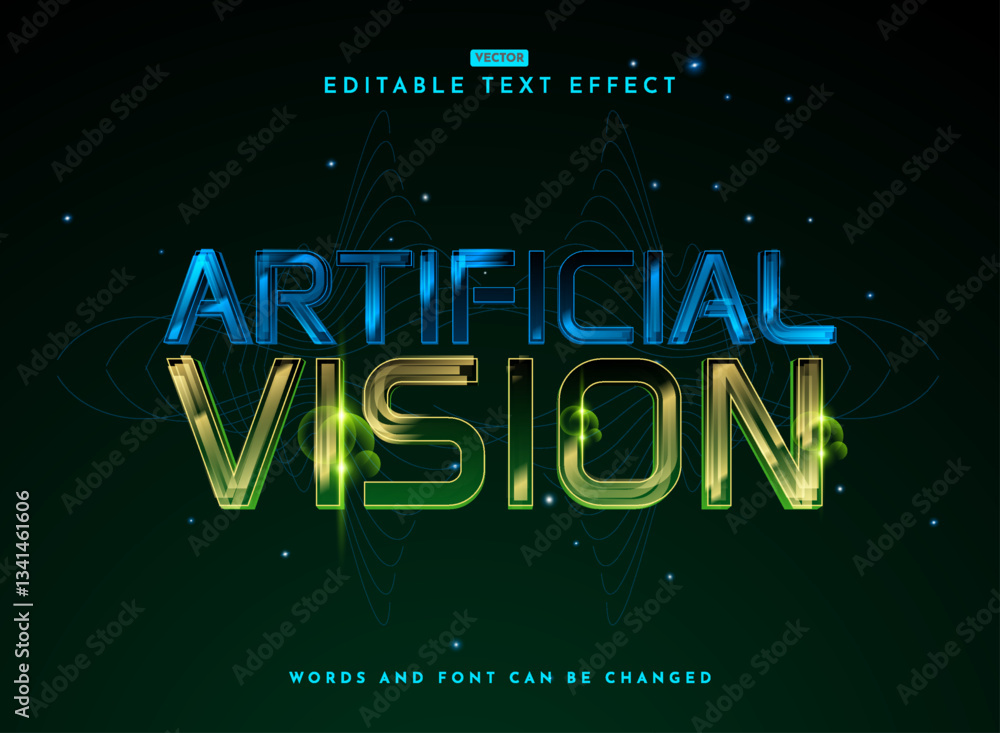 Poster artificial vision modern futuristic tech text effect with glossy shiny and flare style