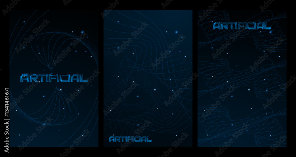 Aufkleber futuristic blue artificial intelligence background set with abstract line vertical tech designs