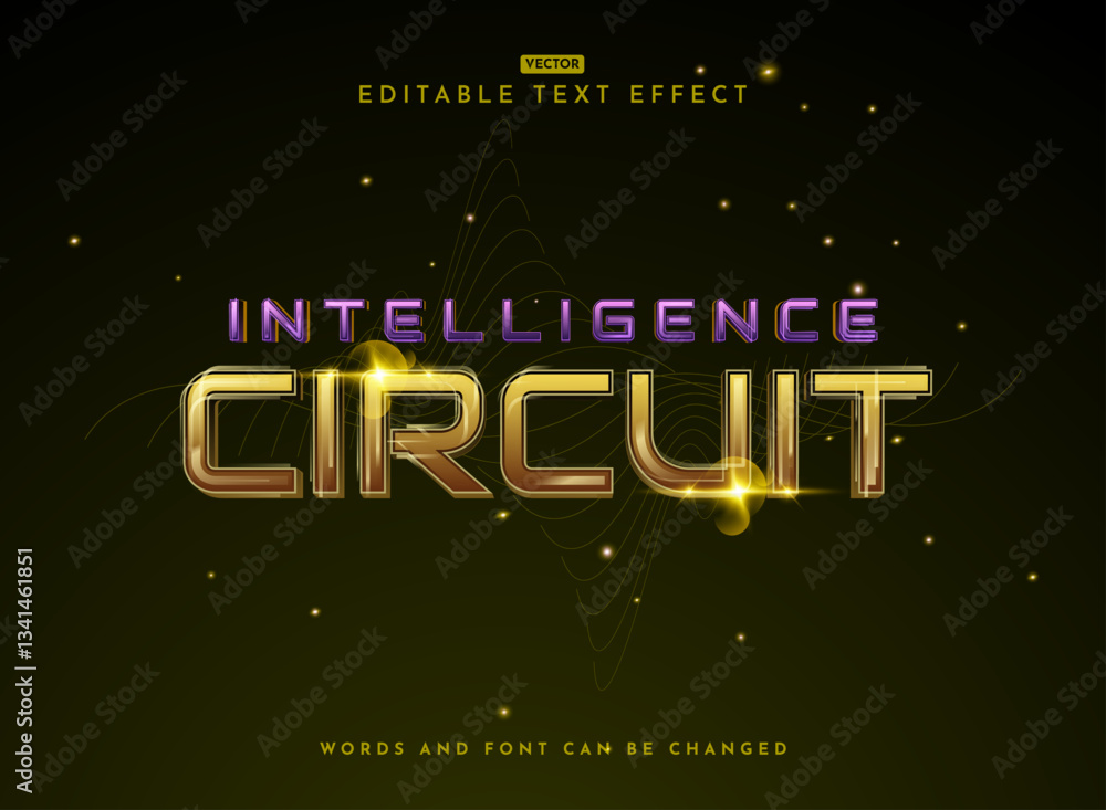 Poster intelligence circuit modern futuristic tech text effect glossy, shiny style for high tech designs