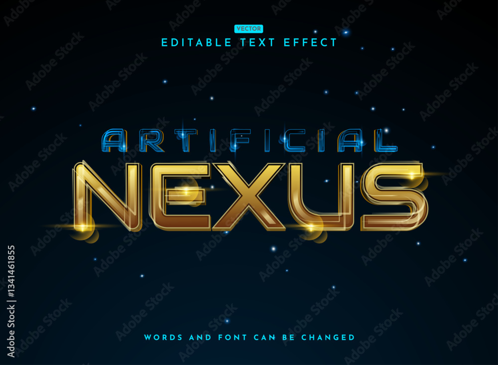 Poster artificial nexus modern futuristic tech text effect glossy, shiny style for high tech designs
