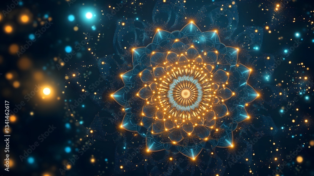 Poster a mesmerizing ai-generated mandala with intricate geometric patterns and glowing elements
