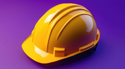 A yellow safety helmet with a sleek matte finish placed on a purple gradient background