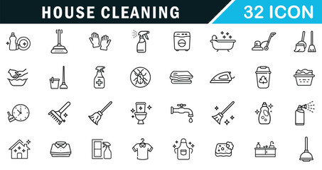House Cleaning editable outline icon design.detergents, cleaning equipment, household appliances and more.