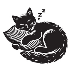 A Cat Sleeping with pillow silhouette vector style on white background.