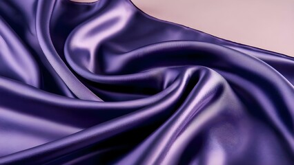 Obraz premium A close-up of smooth, purple satin fabric displaying elegant folds and a soft, shiny texture. Concept Satin Fabric Details, Close-Up Photography, Textural Elegance, Purple Hues, Fabric Folds