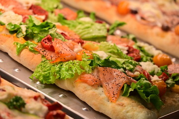 italian delicious specialty food sandwiches and pizza assortment