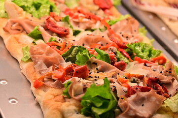 italian delicious specialty food sandwiches and pizza assortment