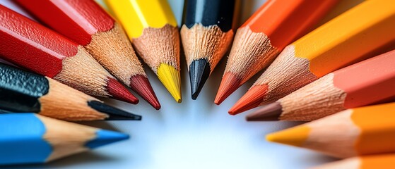Naklejka premium Circular arrangement of multicolored figures with pencils, illustrating a diverse customercentric sales approach, dynamic composition, bright and bold colors, high contrast