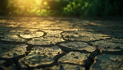 Drought Stricken Landscape, a barren terrain of cracked earth