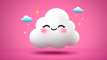 Cute Smiling White Cloud Cartoon Illustration on Pink Background