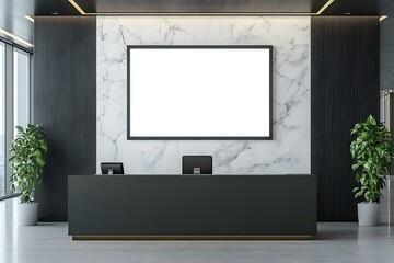 White Marble Wall with Blank Screen Display