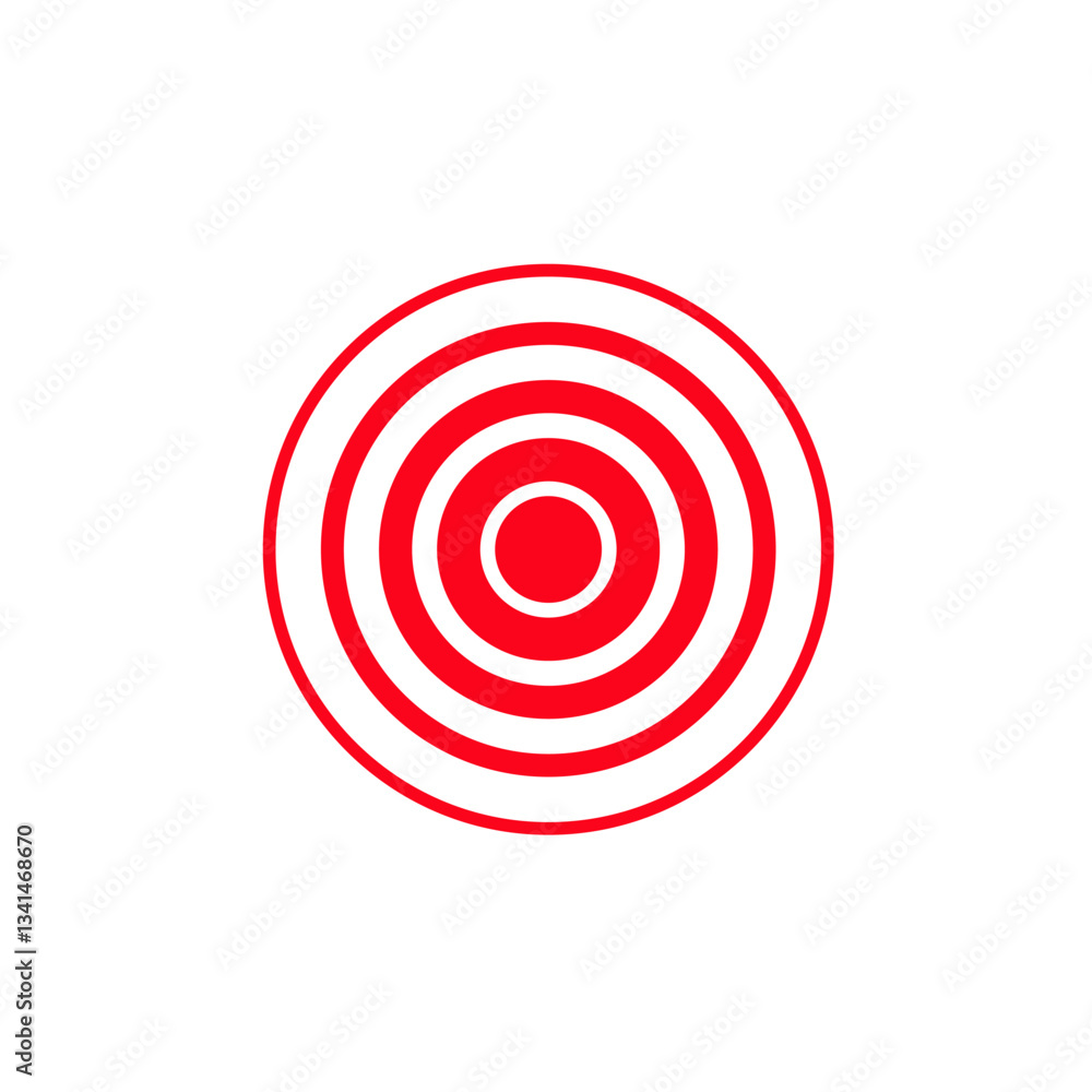 Poster red and white target icon features concentric rings in a symmetrical circular design, creating balan
