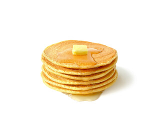 Stack of homemade flourless oatmeal pancakes with butter and honey