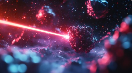 Hightech laser precision aimed at cancer cells, symbolizing cuttingedge oncology treatments, glowing red and blue beams, ultrarealistic textures, scifi medical vibe