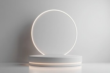 Minimalist circular podium with light ring on gradient background