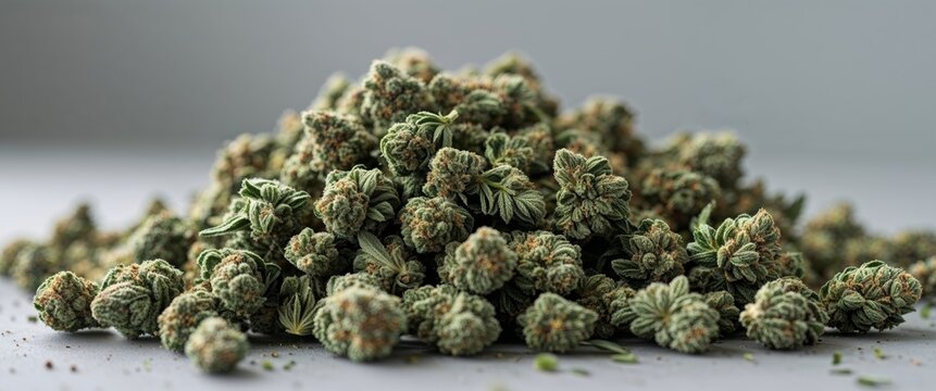 Large pile of cannabis buds representing cultivation production and sale of medical marijuana in a legalized context.