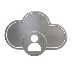 Cloud user profile icon for online storage and computing access 3D Silver Metallic Concept Materials