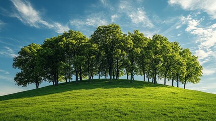 Fototapeta premium Lush green trees standing together on a grassy mound, creating a vibrant and peaceful scene that captures the essence of nature s tranquility