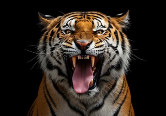 Naklejka premium Fierce Tiger Portrait Against Black Background. Generative Ai
