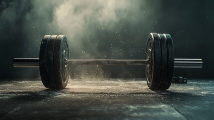 Barbell and Gym Atmosphere with Intense Lighting