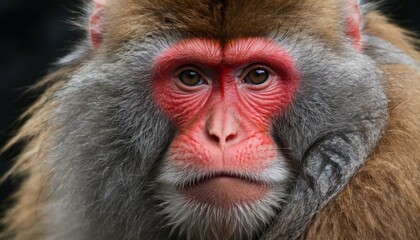 Obraz premium Close-Up Portrait of a red face Japanese Macaque Monkey – Wildlife Photography
