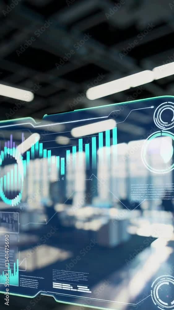 Aufkleber hightech office with futuristic holographic financial data visualization display