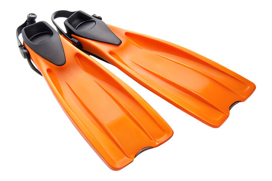 Orange scuba flippers for swimming and diving on transparent background