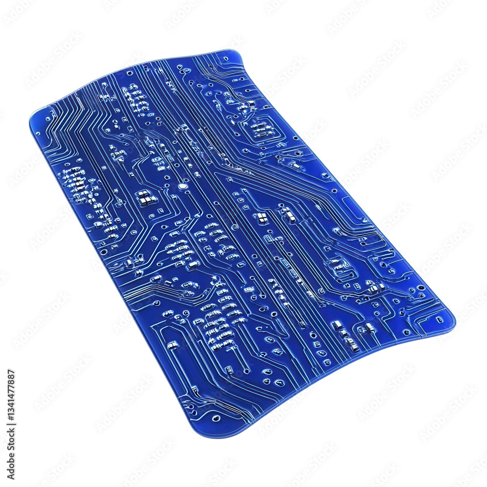 Poster circuit board design with blue background and intricate connections. isolated on white background
