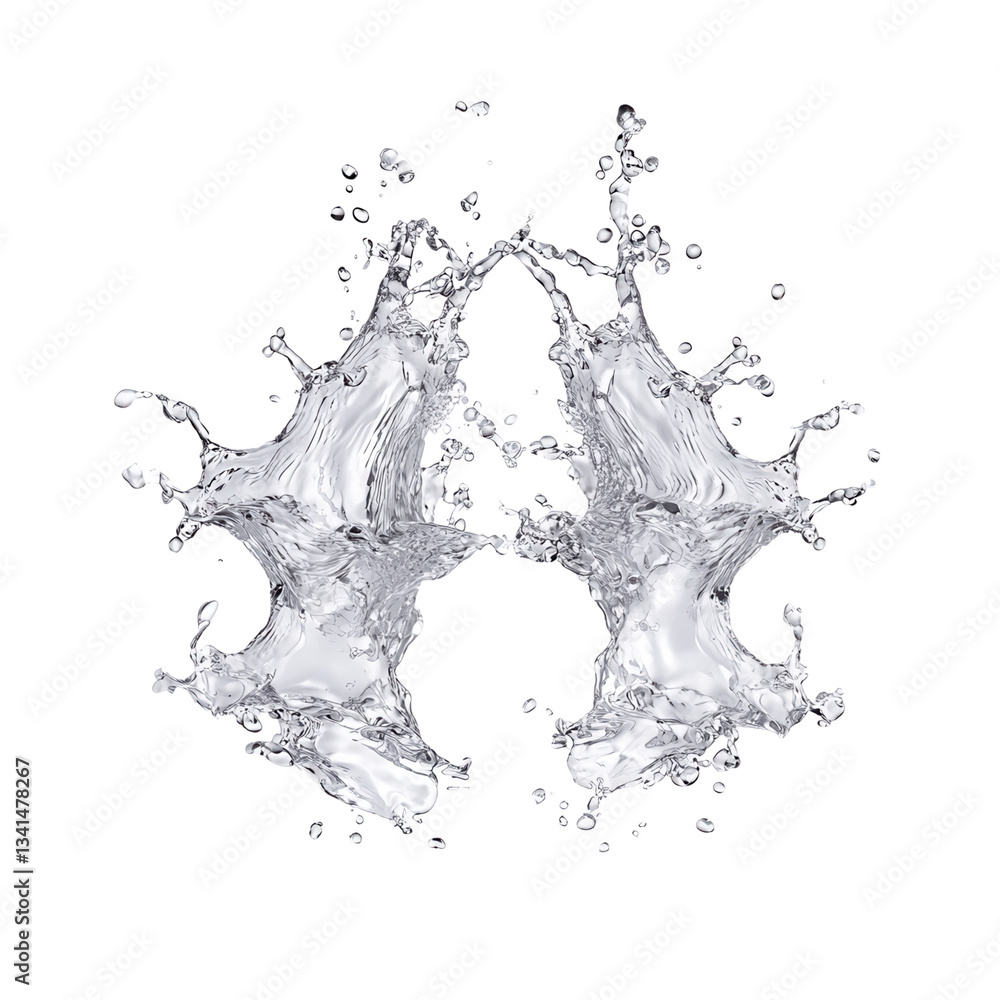 Poster water splash creating an artistic pattern on a black background. isolated on white background