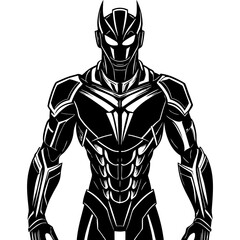 Silhouette of a futuristic humanoid robot, standing tall and powerful, symbolizing AI and innovation