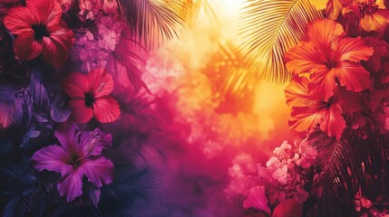 Vibrant Hibiscus Flowers in Tropical Setting