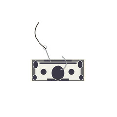 A single money bill is caught on a hook, representing investment risks or financial opportunities.