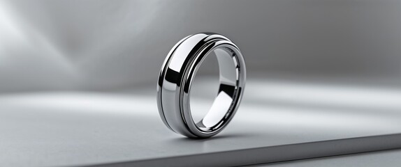 A stylized modern ring with metallic bands and glossy finish