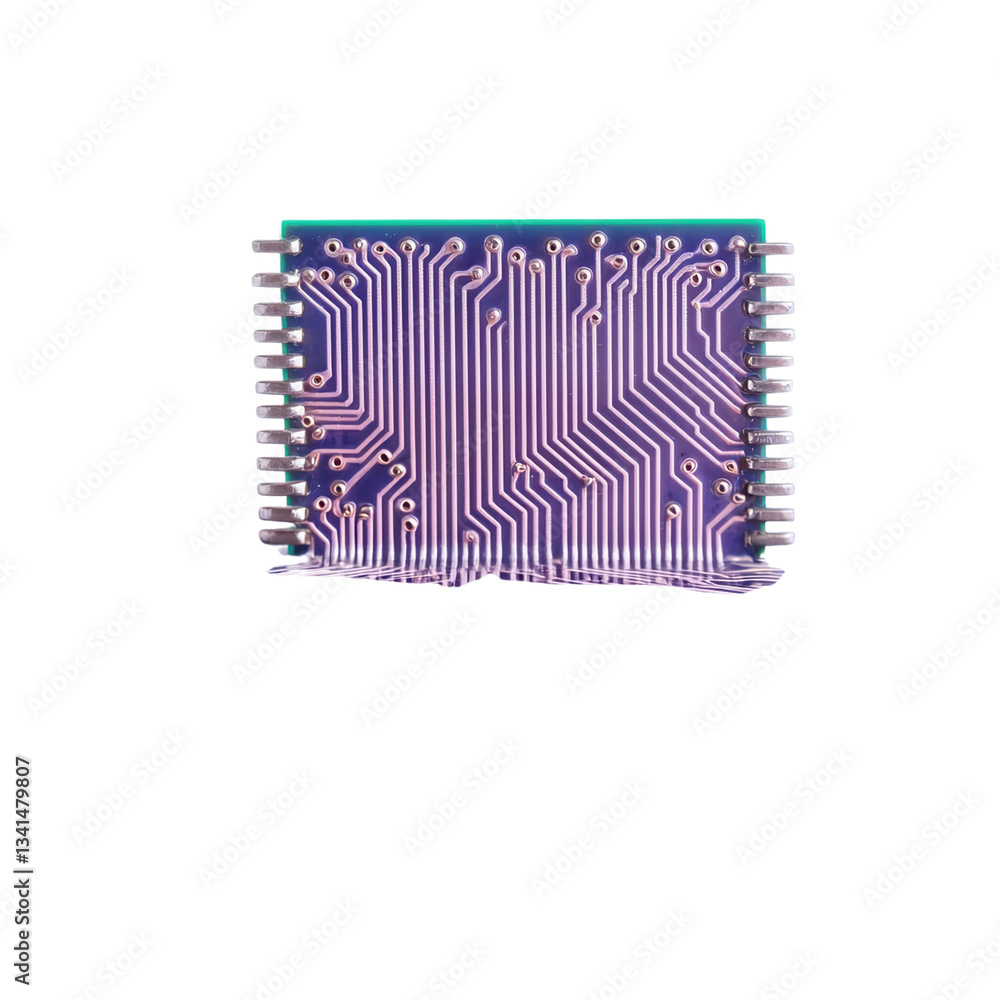 Aufkleber microchip with circuit board design on a black background. isolated on white background