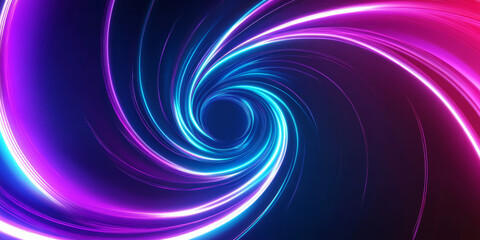 Fototapeta premium A cyberpunk-style 3D background depicting a glowing digital vortex composed of swirling neon lines. The vibrant blues, purples, and pinks create a high-energy, immersive digital aesthetic.
