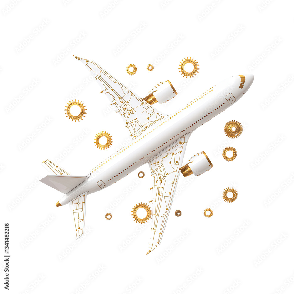 Poster airplane graphic with a dynamic design and circular elements. isolated on white background