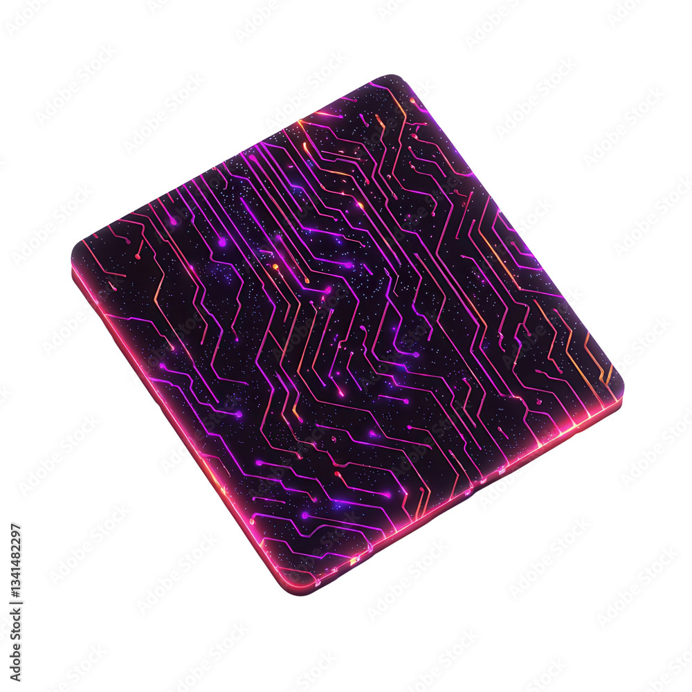 Poster abstract circuit board design with vibrant colors on a dark background. isolated on white background