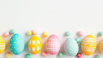 Obraz premium colorful easter eggs on a white background, copy space for text