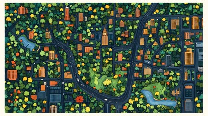 Fototapeta premium Creative city map with flat designed streets landmarks and parks colorful urban illustration