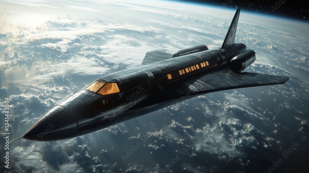 Aufkleber a futuristic spaceplane equipped with advanced propulsion technology ascends above earth, demonstrat
