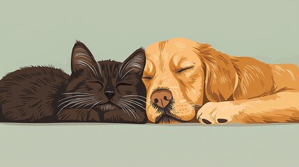 Sleepy Pets Resting Together