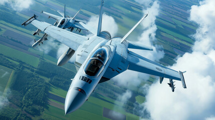 Fototapeta premium Fighter jet. Two planes fighting in the air