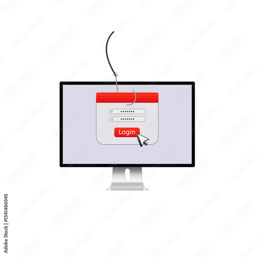 Poster a computer screen displays a phishing attack. the image shows a fake login form, symbolizing online 