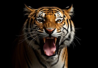 Fierce Tiger Portrait Against Black Background. Generative Ai
