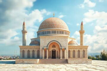 Obraz premium A beautifully designed mosque stands under a clear and sunny sky