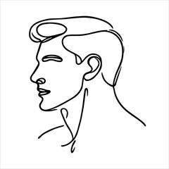 A continuous one-line drawing of a man's profile view, minimalist vector illustration.