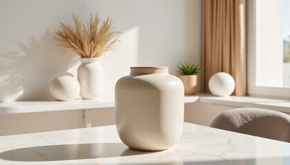 Minimalistic ceramic vase in modern interior, elegance and simplicity